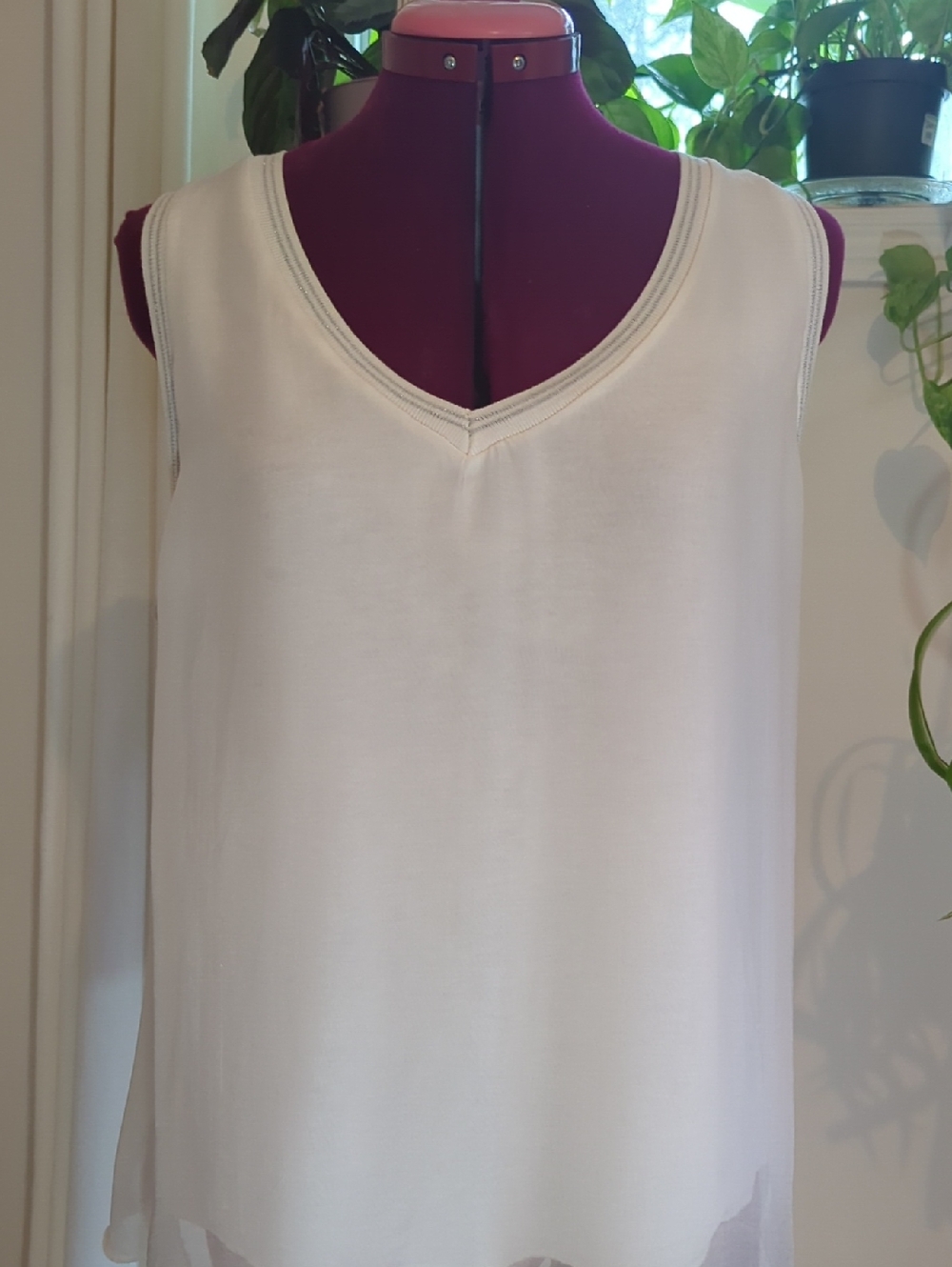 Classic V-Neck White Silk Camisole Tank - Women